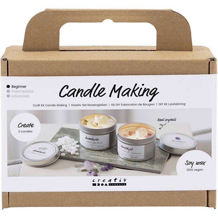 Produktbild: Creativ Company Mini Kreativ Set Kerzengie&szlig;en, Sojawachskerze mit Aventurin und Amethyst, Creme