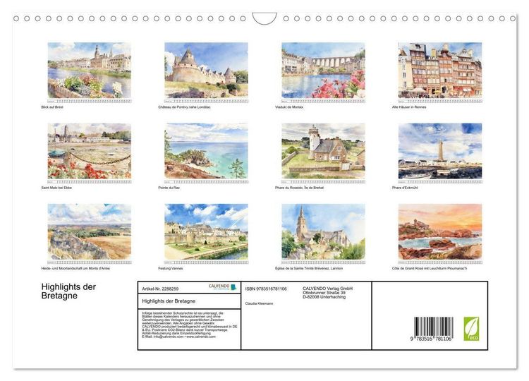 Produktbild: Highlights der Bretagne (Wandkalender 2027 DIN A3 quer), CALVENDO Monatskalender