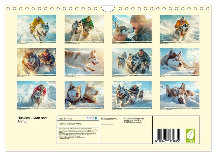 Produktbild: Huskies - Kraft und Anmut (Wandkalender 2026 DIN A4 quer), CALVENDO Monatskalender