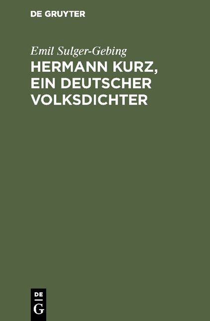 Produktbild: Hermann Kurz, ein deutscher Volksdichter