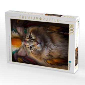 Produktbild: CALVENDO Puzzle Majest&auml;tische Herrscher Katze mit prachtvollen farbigen Inka Kopfschmuck | 1000 Teile Lege-Gr&ouml;&szlig;e 64x48cm Foto-Puzzle f&uuml;r gl&uuml;ckliche St
