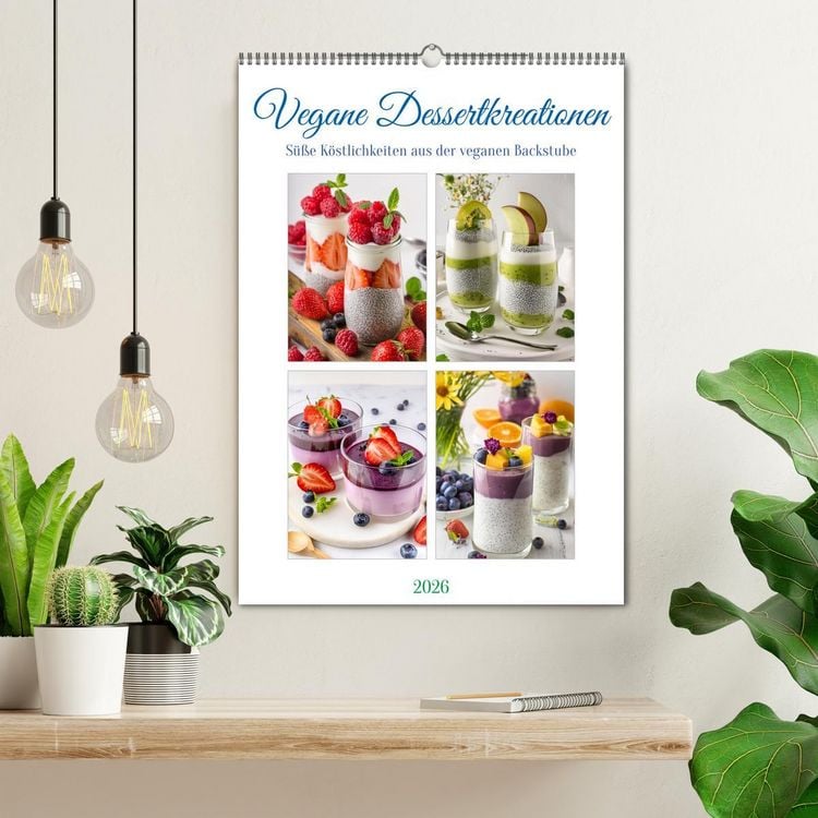 Produktbild: Vegane Dessertkreationen - S&uuml;&szlig;e K&ouml;stlichkeiten aus der veganen Backstube (Wandkalender 2026 DIN A2 hoch), CALVENDO Monatskalender