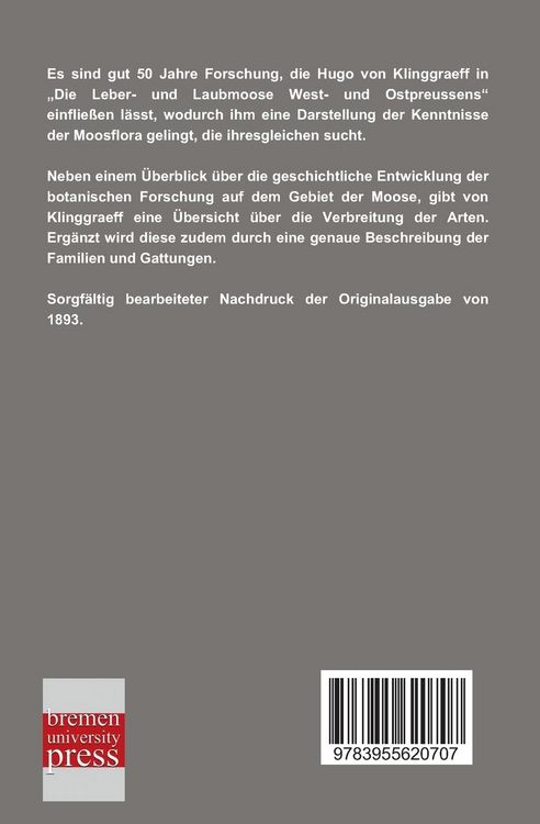 Produktbild: Die Leber- und Laubmoose West- und Ostpreussens