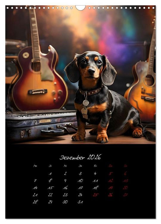 Produktbild: Gitarren und Hunde mit Herz (Wandkalender 2026 DIN A3 hoch), CALVENDO Monatskalender