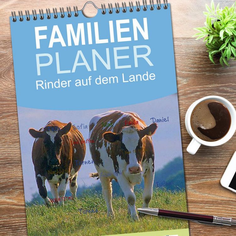 Produktbild: Familienplaner 2026 - Rinder auf dem Lande mit 5 Spalten (Wandkalender, 21 x 45 cm) CALVENDO