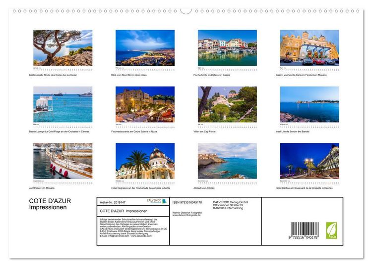 Produktbild: COTE D'AZUR Impressionen (hochwertiger Premium Wandkalender 2026 DIN A2 quer), Kunstdruck in Hochglanz