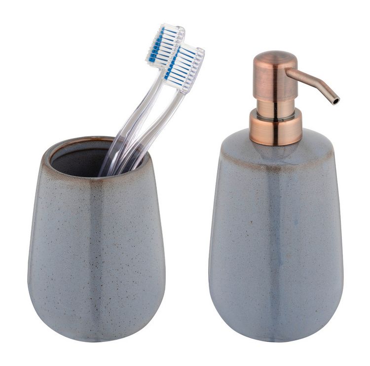 Produktbild: Bad-Acc.Set Mod. Sirmione, grau, Keramik, 2-teilig, kupferdetails, zylinderform