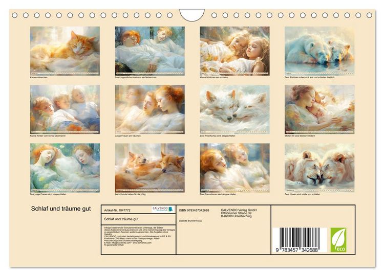Produktbild: Schlaf und tr&auml;ume gut (Wandkalender 2026 DIN A4 quer), CALVENDO Monatskalender