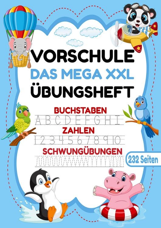 Produktbild: Das MEGA XXL Vorschule &Uuml;bungsheft &ndash; Buchstaben, Zahlen & Schwung&uuml;bungen mit Tieren