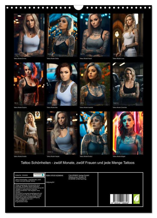 Produktbild: Tattoo Sch&ouml;nheiten - zw&ouml;lf Monate, zw&ouml;lf Frauen und jede Menge Tattoos (Wandkalender 2026 DIN A3 hoch), CALVENDO Monatskalender