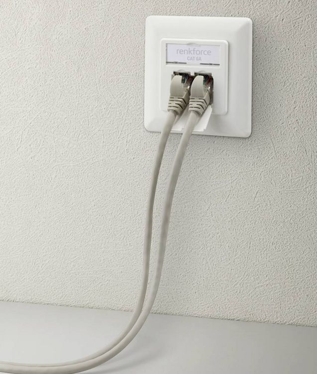 Produktbild: Renkforce Netzwerkdose Unterputz Einsatz mit Zentralplatte und Rahmen CAT 6a 2 Port Wei&szlig;