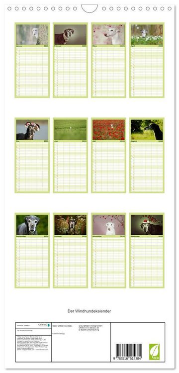 Produktbild: Familienplaner 2026 - Der Windhundekalender mit 5 Spalten (Wandkalender, 21 x 45 cm) CALVENDO