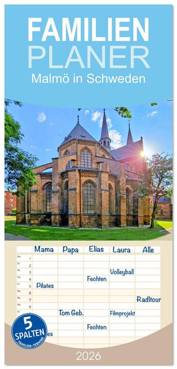 Produktbild: Familienplaner 2026 - Malm&ouml; in Schweden mit 5 Spalten (Wandkalender, 21 x 45 cm) CALVENDO
