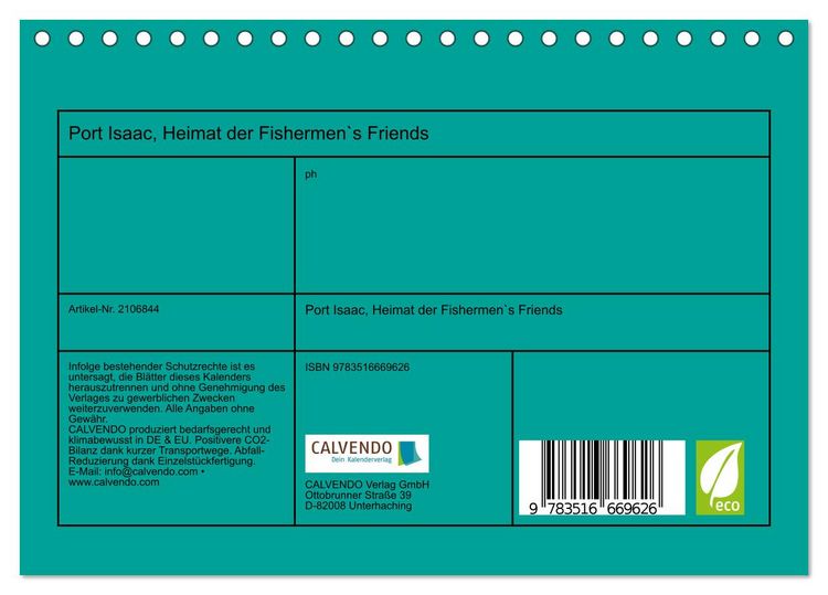 Produktbild: Port Isaac, Heimat der Fishermen`s Friends (Tischkalender 2026 DIN A5 quer), CALVENDO Monatskalender