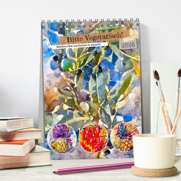 Produktbild: Bitte Vegetarisch! - Beliebtes Obst und Gem&uuml;se in Aquarell (Tischkalender 2026 DIN A5 hoch), CALVENDO Monatskalender