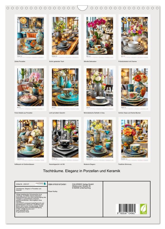 Produktbild: Tischtr&auml;ume. Eleganz in Porzellan und Keramik (Wandkalender 2026 DIN A3 hoch), CALVENDO Monatskalender