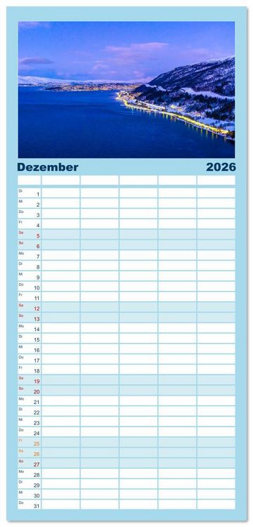 Produktbild: Familienplaner 2026 - Troms&oslash; in der Polarnacht mit 5 Spalten (Wandkalender, 21 x 45 cm) CALVENDO