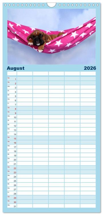 Produktbild: Familienplaner 2026 - S&uuml;&szlig;e Tr&auml;ume 2026 - schlafende Hundewelpen mit 5 Spalten (Wandkalender, 21 x 45 cm) CALVENDO