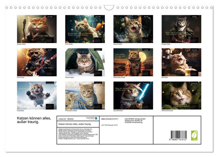 Produktbild: Katzen k&ouml;nnen alles, au&szlig;er traurig. (Wandkalender 2026 DIN A3 quer), CALVENDO Monatskalender