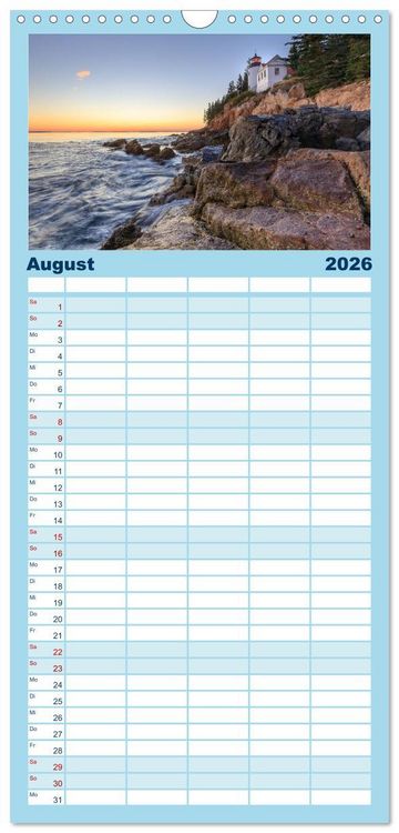 Produktbild: Familienplaner 2026 - NEUENGLAND - Eine Reise durch den Nordosten der USA mit 5 Spalten (Wandkalender, 21 x 45 cm) CALVENDO
