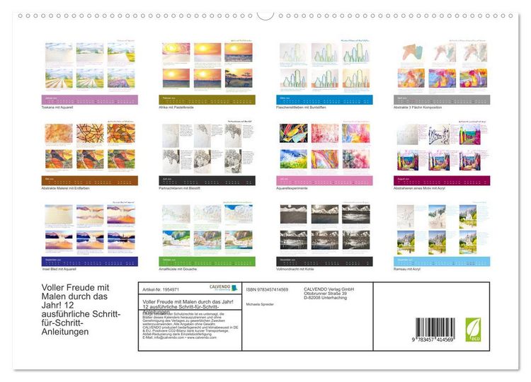Produktbild: Voller Freude mit Malen durch das Jahr! 12 ausf&uuml;hrliche Schritt-f&uuml;r-Schritt-Anleitungen (hochwertiger Premium Wandkalender 2026 DIN A2 quer), Kunstdruck in Hochglanz