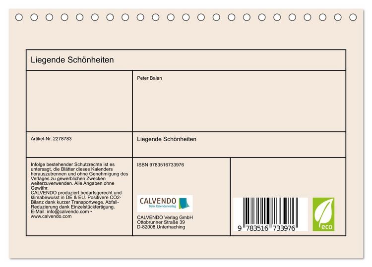 Produktbild: Liegende Sch&ouml;nheiten (Tischkalender 2026 DIN A5 quer), CALVENDO Monatskalender