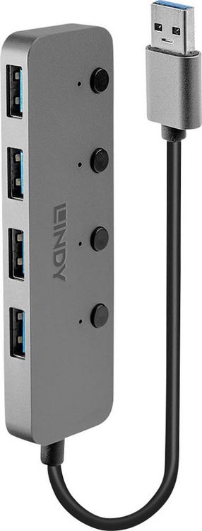 Produktbild: LINDY 43309 USB-Hub 4 Port USB-A USB 3.0 5 GBit/s einzeln schaltbar Grau 4 Port USB 3.0 Hub mit Ein-/Ausschaltern