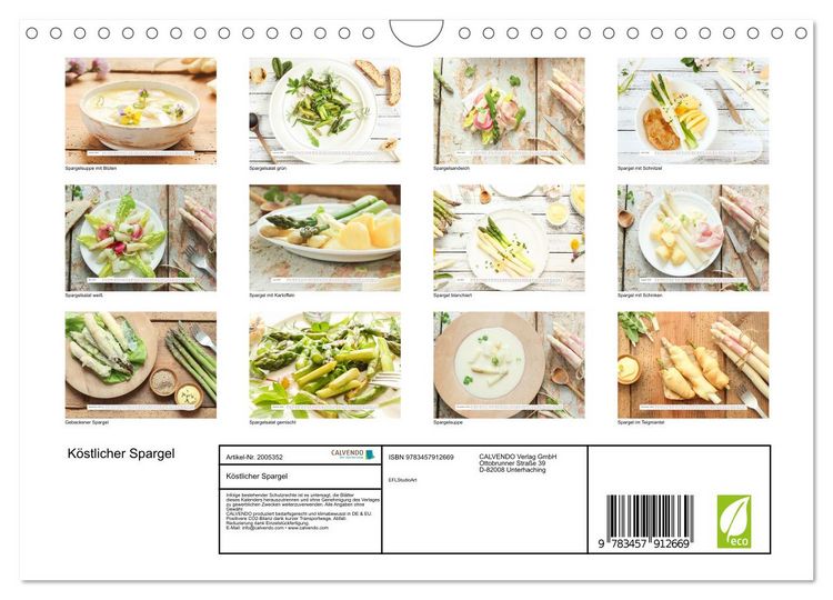 Produktbild: K&ouml;stlicher Spargel (Wandkalender 2026 DIN A4 quer), CALVENDO Monatskalender