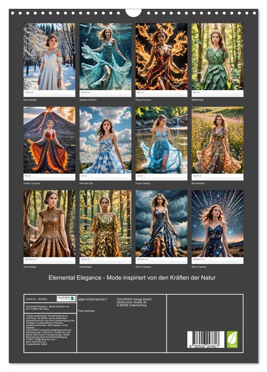 Produktbild: Elemental Elegance - Mode inspiriert von den Kr&auml;ften der Natur (Wandkalender 2026 DIN A3 hoch), CALVENDO Monatskalender