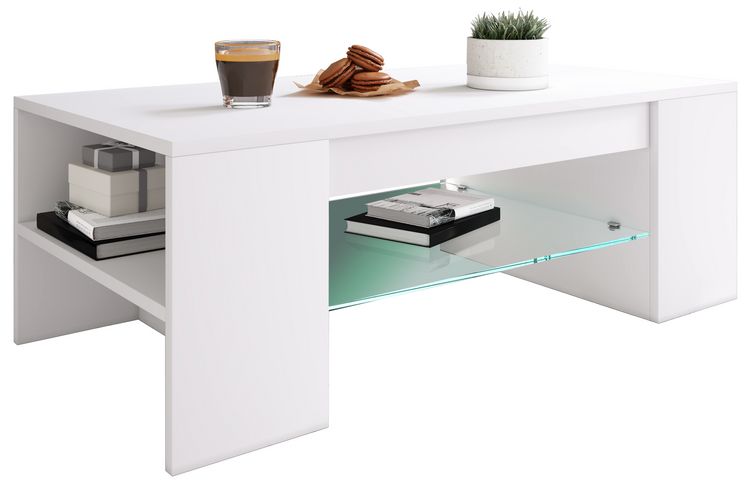 Produktbild: Holz Sofatisch Couchtisch Schublade Glas Tunas