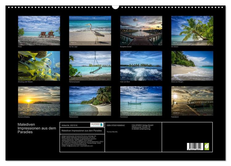 Produktbild: Malediven Impressionen aus dem Paradies (Wandkalender 2026 DIN A2 quer), CALVENDO Monatskalender