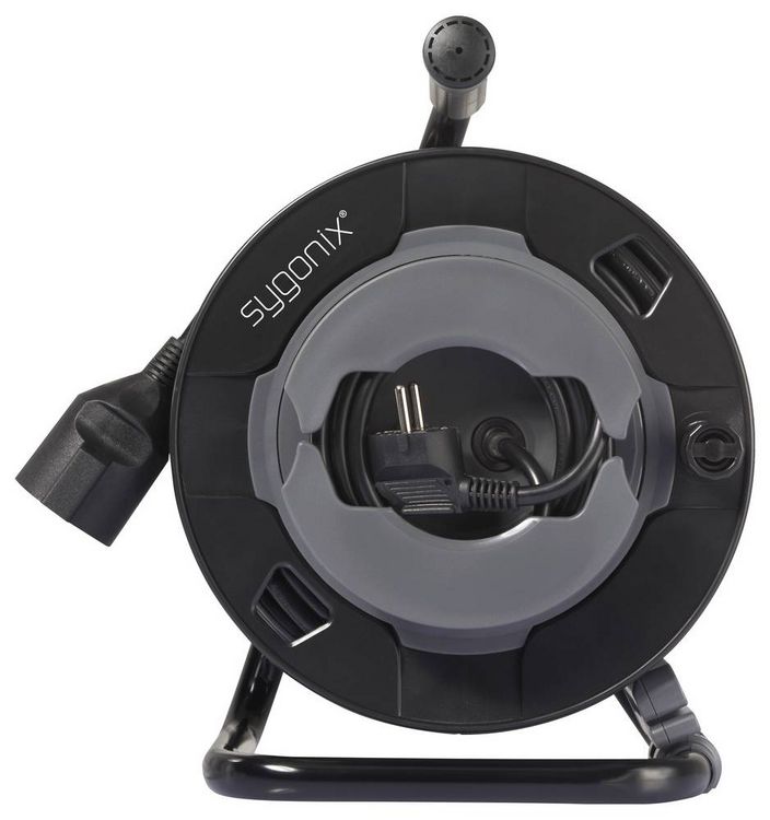 Produktbild: Sygonix SY-6618486 Kabeltrommel 30m Schwarz Schutzkontakt-Stecker