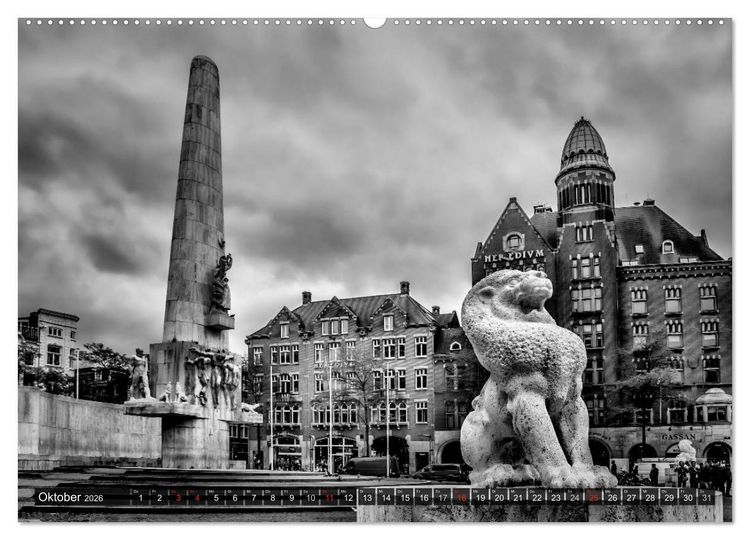 Produktbild: AMSTERDAM Stadtherz in Monochrom (Wandkalender 2026 DIN A2 quer), CALVENDO Monatskalender
