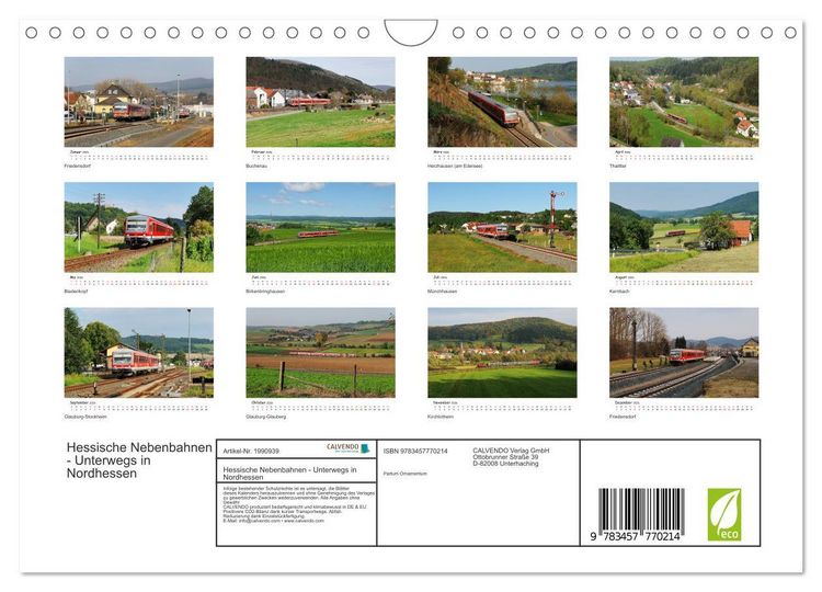Produktbild: Hessische Nebenbahnen - Unterwegs in Nordhessen (Wandkalender 2026 DIN A4 quer), CALVENDO Monatskalender