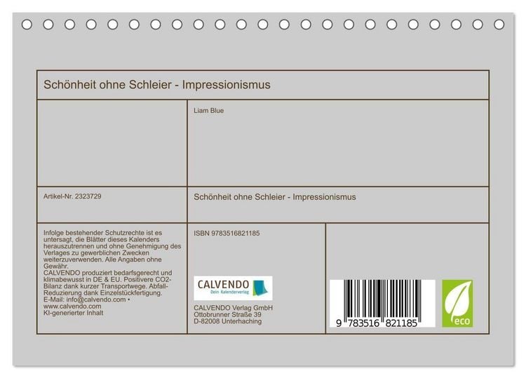 Produktbild: Sch&ouml;nheit ohne Schleier - Impressionismus (Tischkalender 2027 DIN A5 quer), CALVENDO Monatskalender