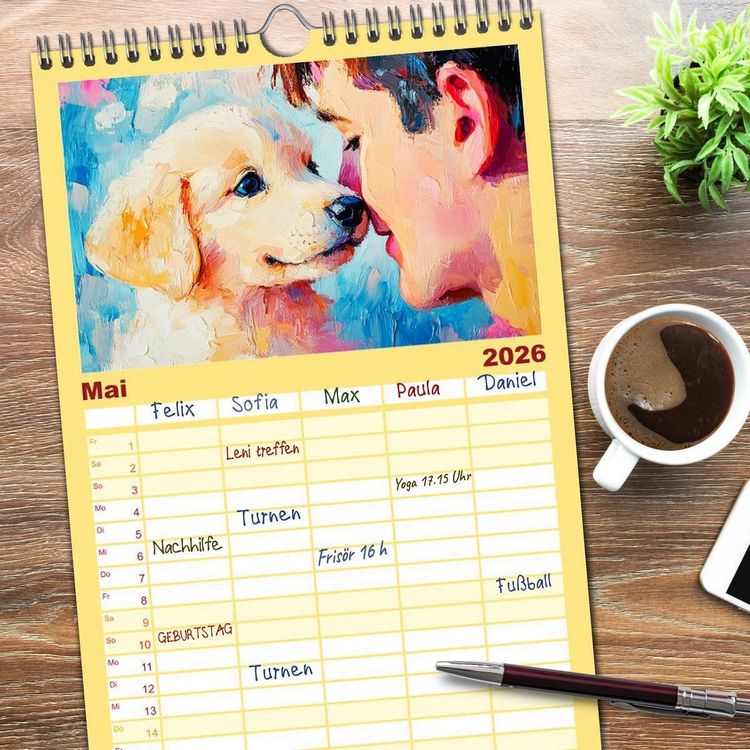 Produktbild: Familienplaner 2026 - Mensch und Hund. Herzensverbindungen mit 5 Spalten (Wandkalender, 21 x 45 cm) CALVENDO