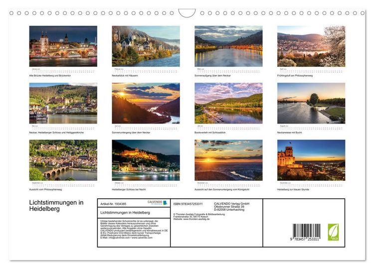 Produktbild: Lichtstimmungen in Heidelberg (Wandkalender 2026 DIN A3 quer), CALVENDO Monatskalender