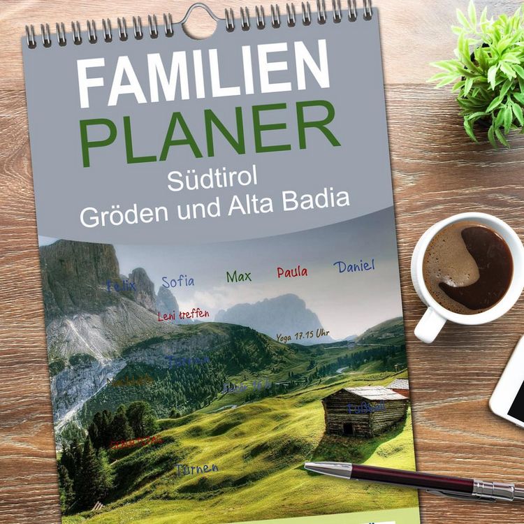 Produktbild: Familienplaner 2026 - S&uuml;dtirol - Gr&ouml;den und Alta Badia mit 5 Spalten (Wandkalender, 21 x 45 cm) CALVENDO