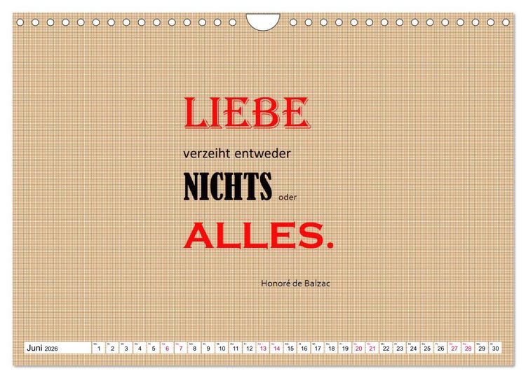 Produktbild: Zitate und Spr&uuml;che In Sachen LIEBE (Wandkalender 2026 DIN A4 quer), CALVENDO Monatskalender