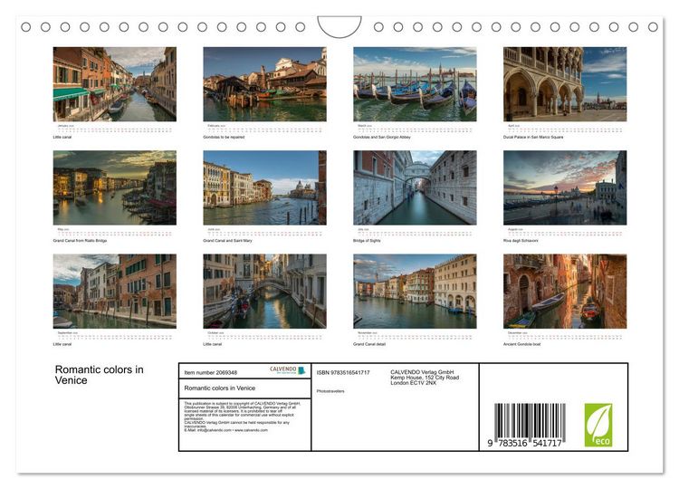 Produktbild: Romantic colors in Venice (Wall Calendar 2026 DIN A4 landscape), CALVENDO 12 Month Wall Calendar