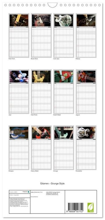 Produktbild: Familienplaner 2026 - Gitarren - Grunge Style mit 5 Spalten (Wandkalender, 21 x 45 cm) CALVENDO