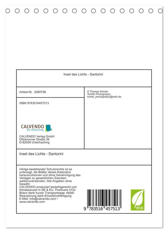 Produktbild: Insel des Lichts - Santorini (Tischkalender 2026 DIN A5 hoch), CALVENDO Monatskalender