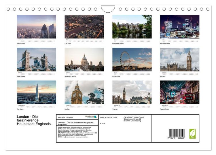 Produktbild: London - Die faszinierende Hauptstadt Englands. (Wandkalender 2026 DIN A4 quer), CALVENDO Monatskalender