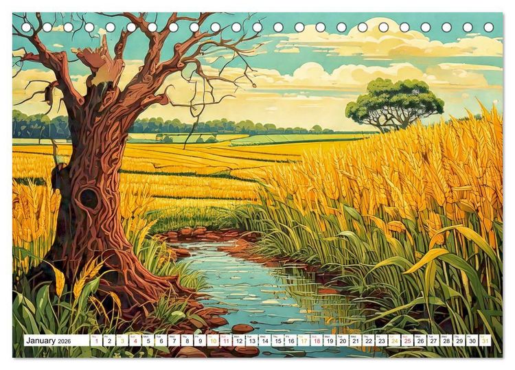 Produktbild: Peaceful Realms of Illustrated Landscapes (Desk Calendar 2026 DIN A5 landscape), CALVENDO 12 Month DeskCalendar