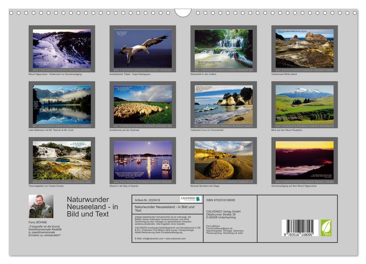 Produktbild: Naturwunder Neuseeland - in Bild und Text (Wandkalender 2026 DIN A3 quer), CALVENDO Monatskalender