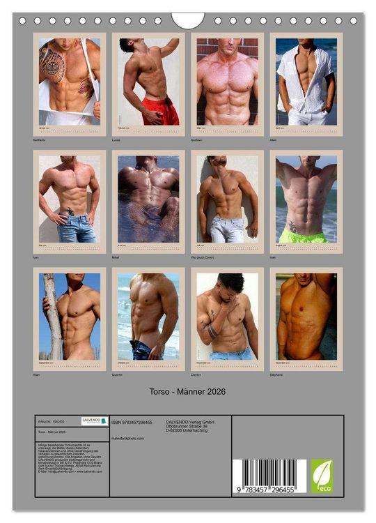 Produktbild: Torso - M&auml;nner 2026 (Wandkalender 2026 DIN A4 hoch), CALVENDO Monatskalender