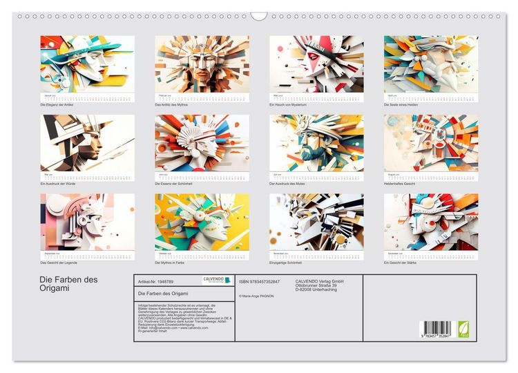 Produktbild: Die Farben des Origami (Wandkalender 2026 DIN A2 quer), CALVENDO Monatskalender
