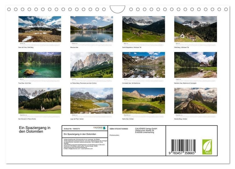 Produktbild: Ein Spaziergang in den Dolomiten (Wandkalender 2026 DIN A4 quer), CALVENDO Monatskalender