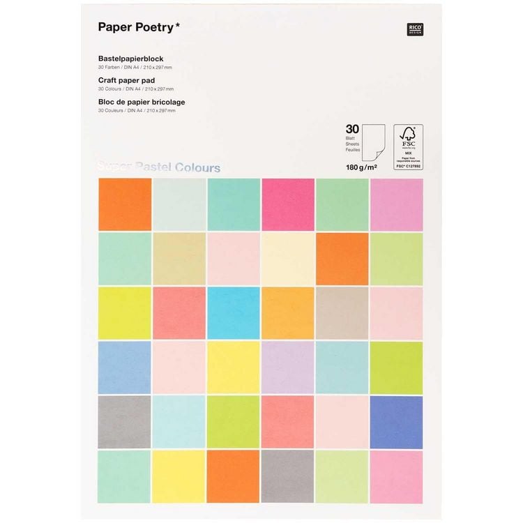 Produktbild: Bastelblock 180g, Super Pastel Colours MIX