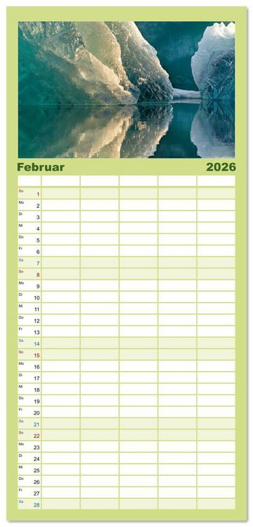 Produktbild: Familienplaner 2026 - Faszination Spiegelung - in der Natur mit 5 Spalten (Wandkalender, 21 x 45 cm) CALVENDO